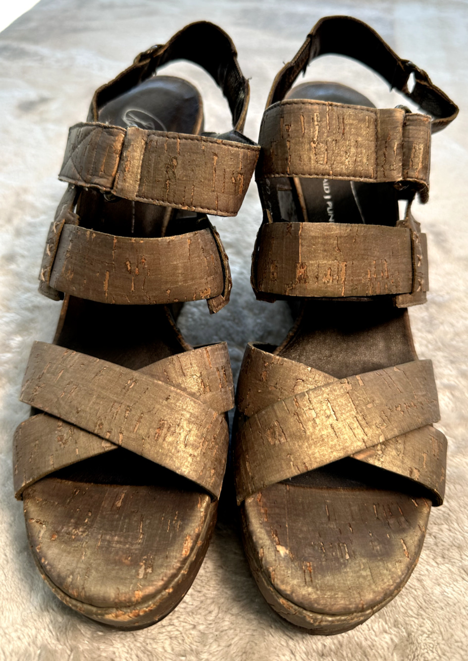 Donald J Pliner Gretel 2 Metallic Bronze Cork Wedge Platform Sandals Womens 8